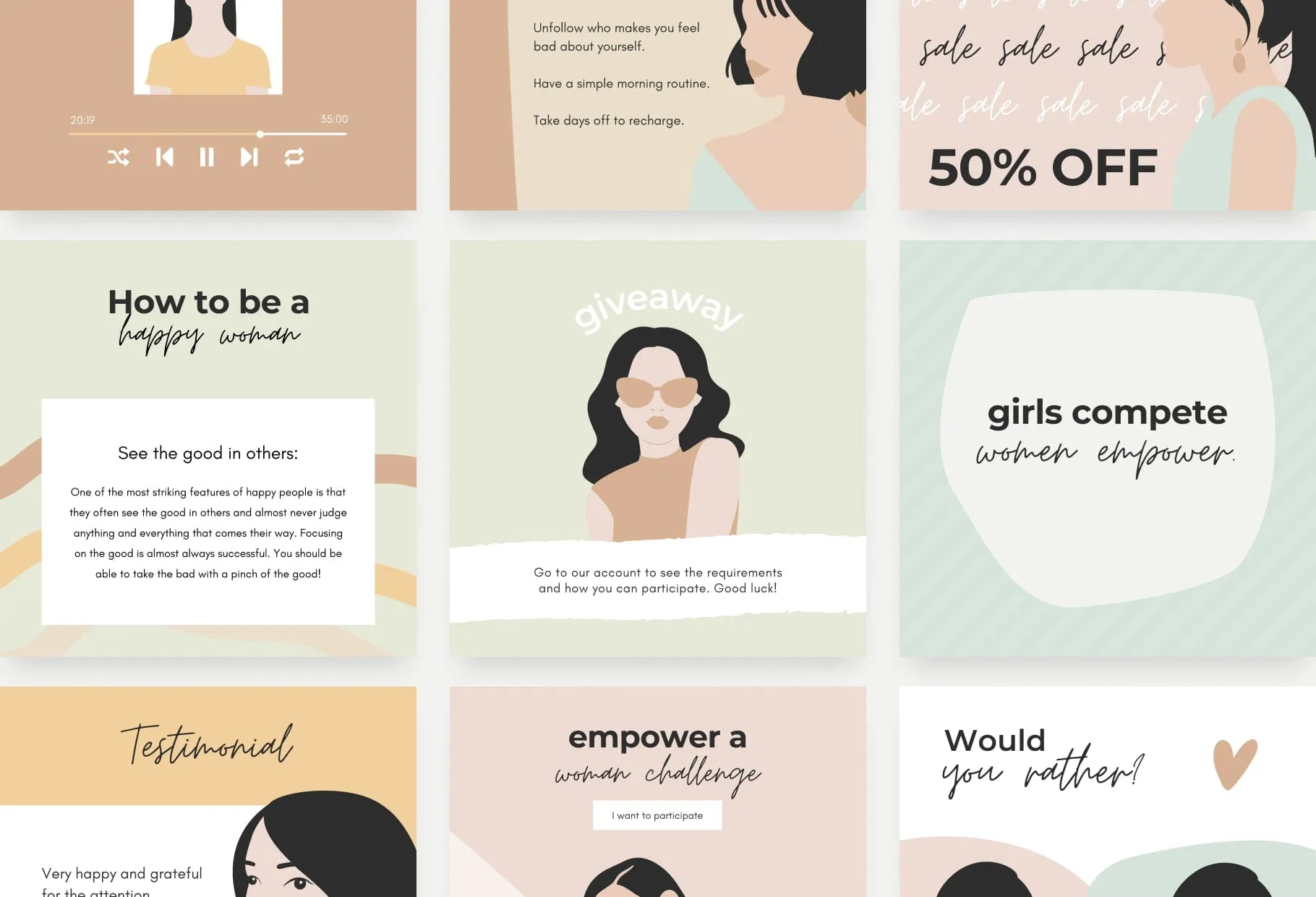 30 Women Empowerment Instagram Post Canva Templates