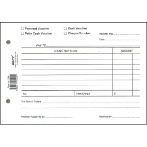 4 in 1 Voucher Pad of 100 (Cash/Petty Cash/Payment/Cheque)