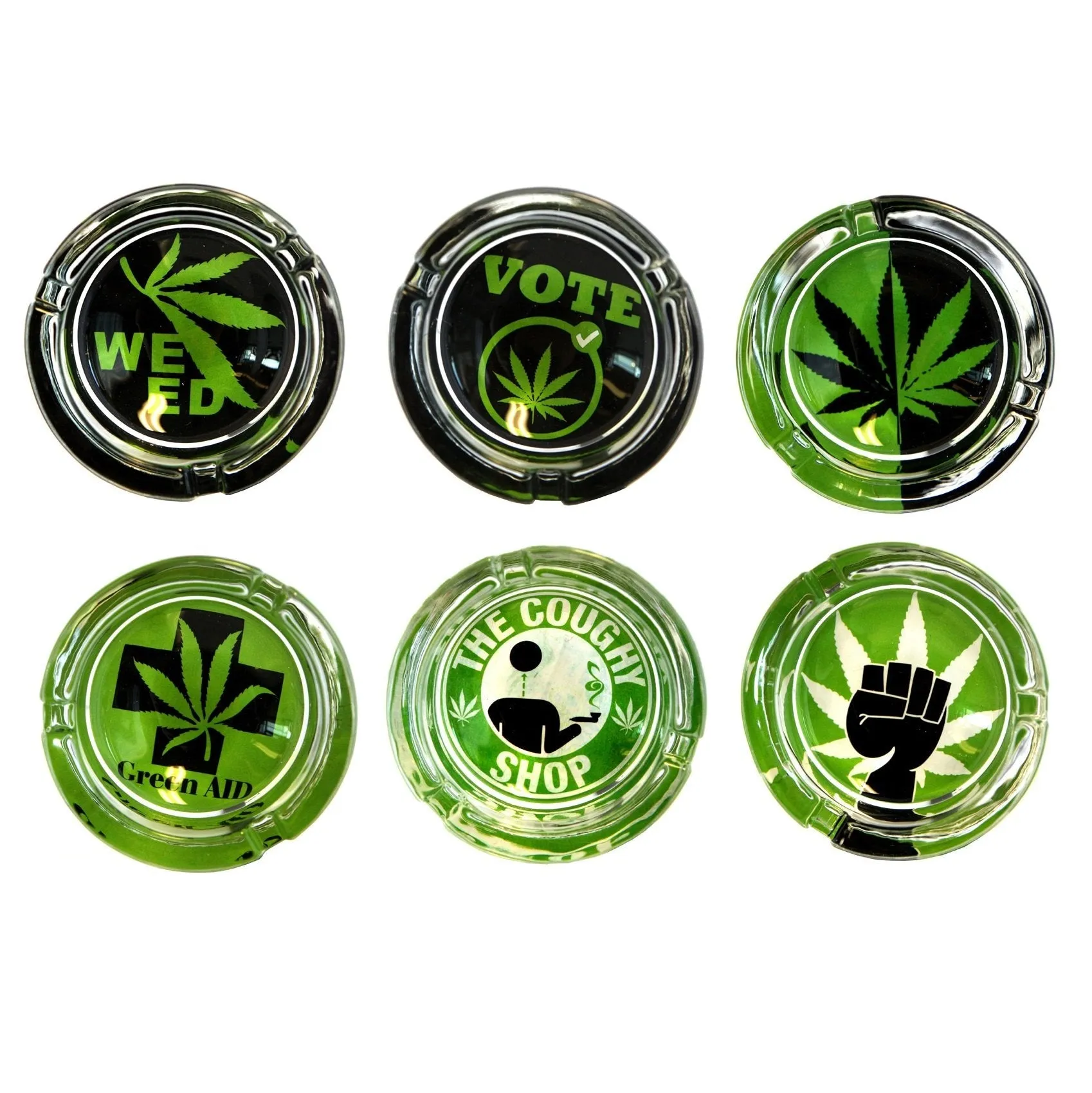 4" Glass Fashion Ashtray - Green - (6 Count Display)