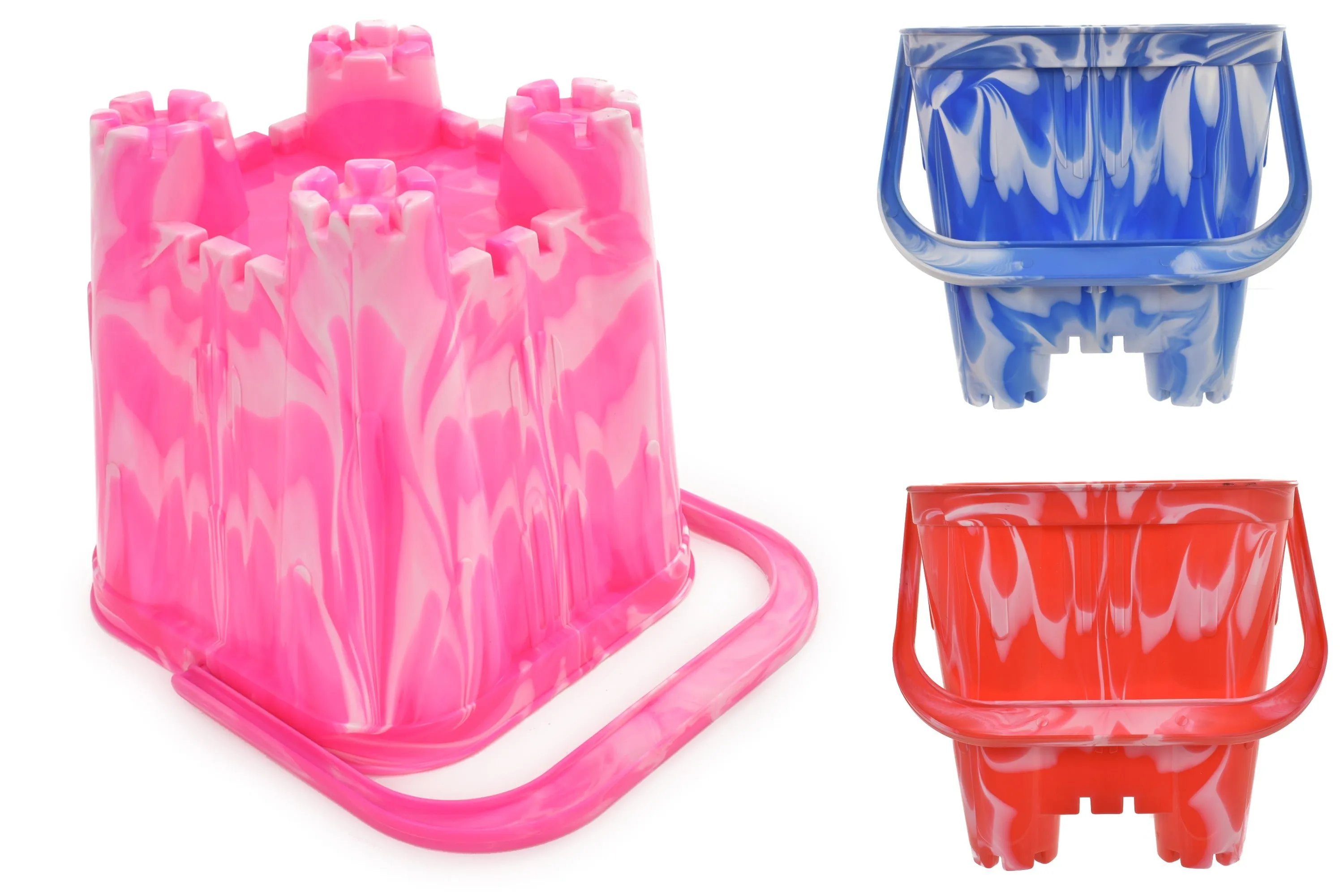 5"/14cm Square Sand Castle Beach Bucket Marble Design