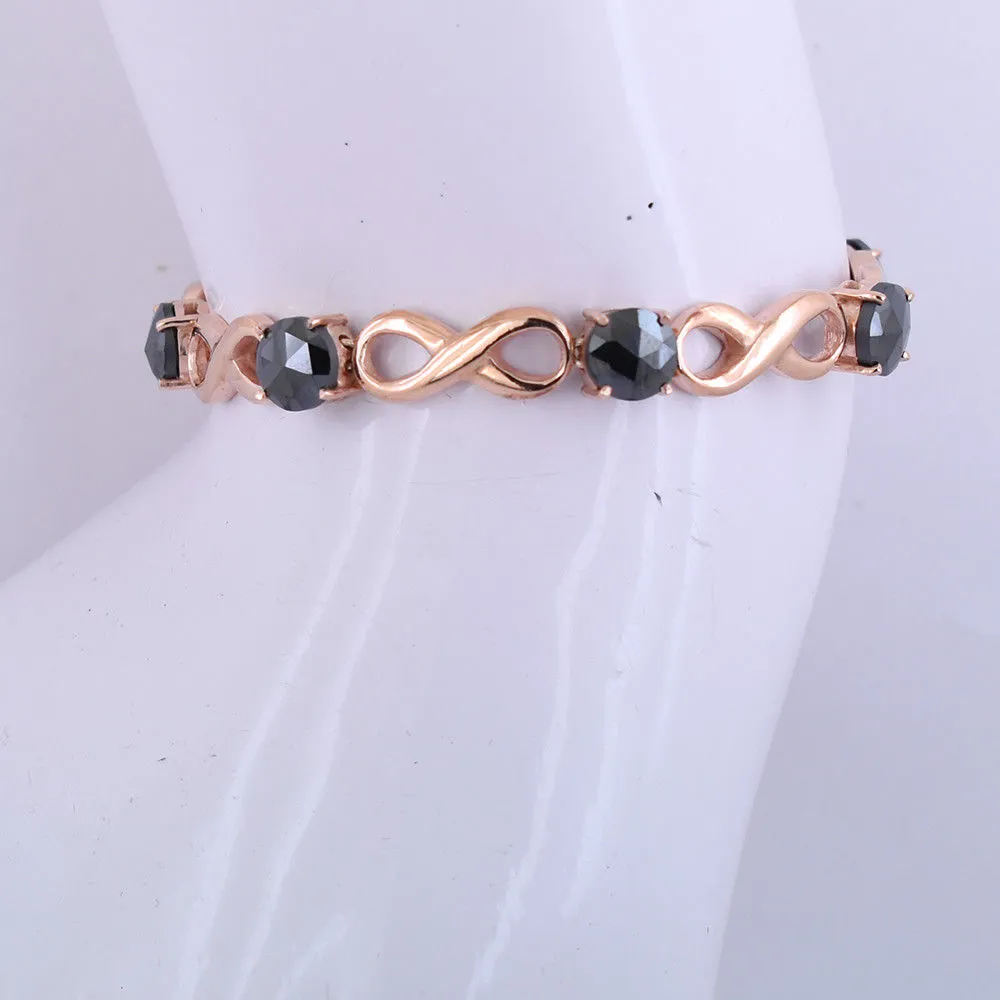 6 Ct Certified Rose Cut Black Diamond Infinite Designer Bracelet In Rose Gold. Designer Collection & Great Shine