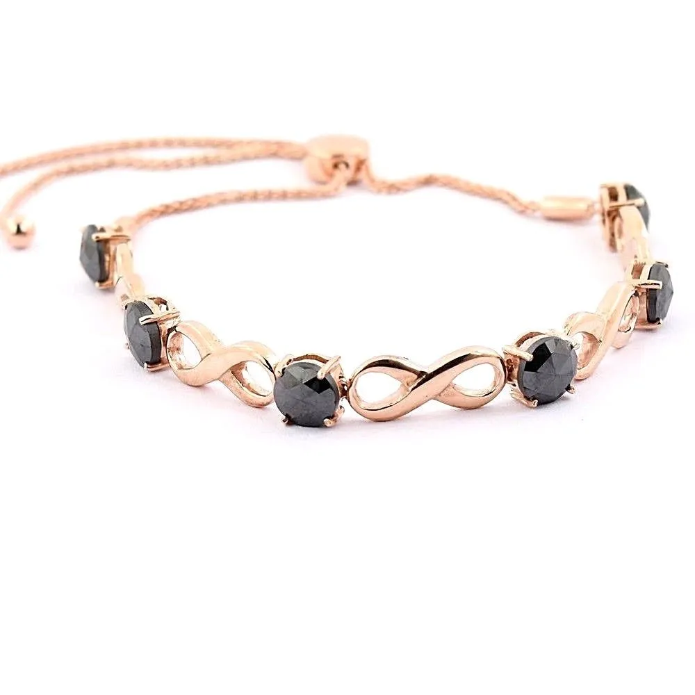 6 Ct Certified Rose Cut Black Diamond Infinite Designer Bracelet In Rose Gold. Designer Collection & Great Shine