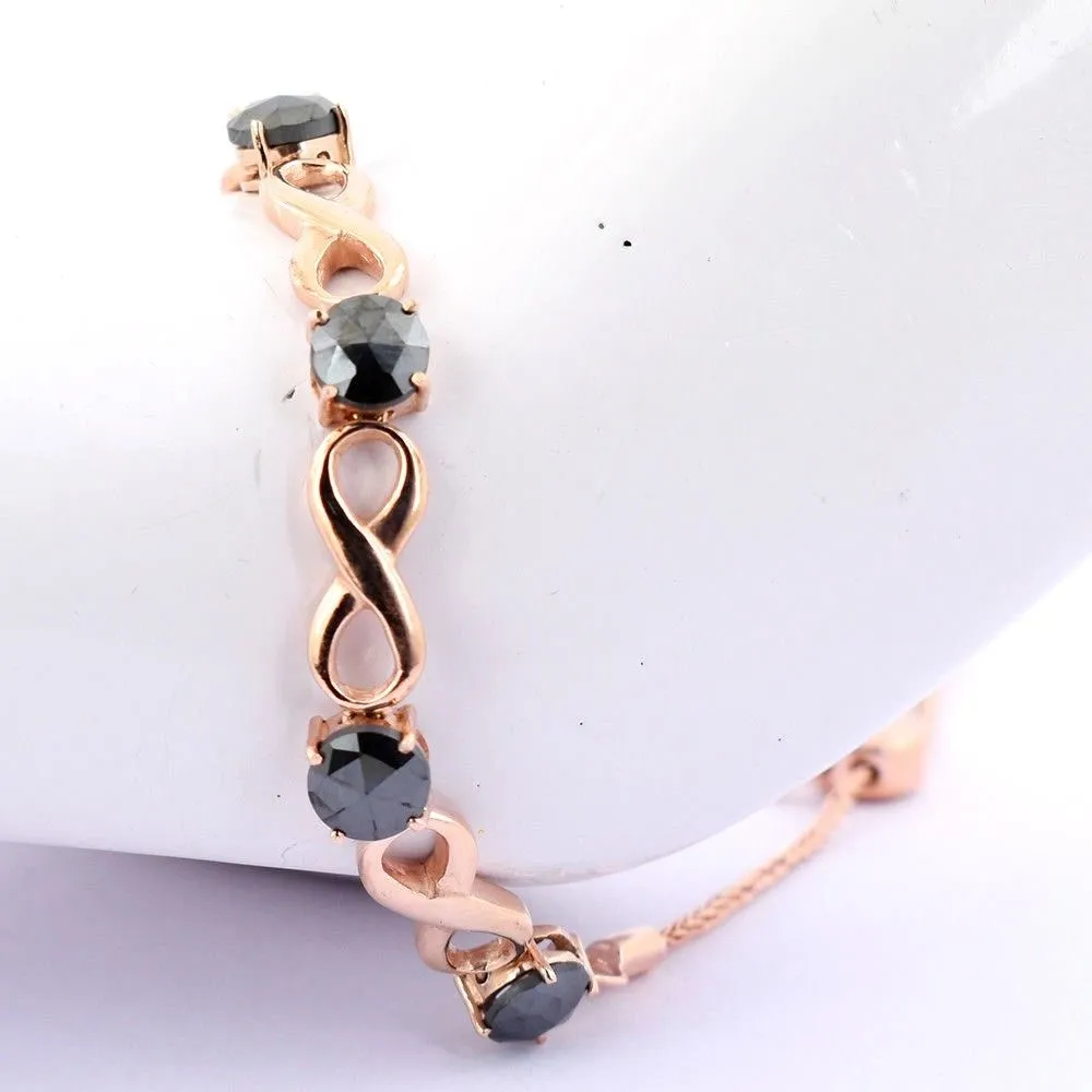 6 Ct Certified Rose Cut Black Diamond Infinite Designer Bracelet In Rose Gold. Designer Collection & Great Shine