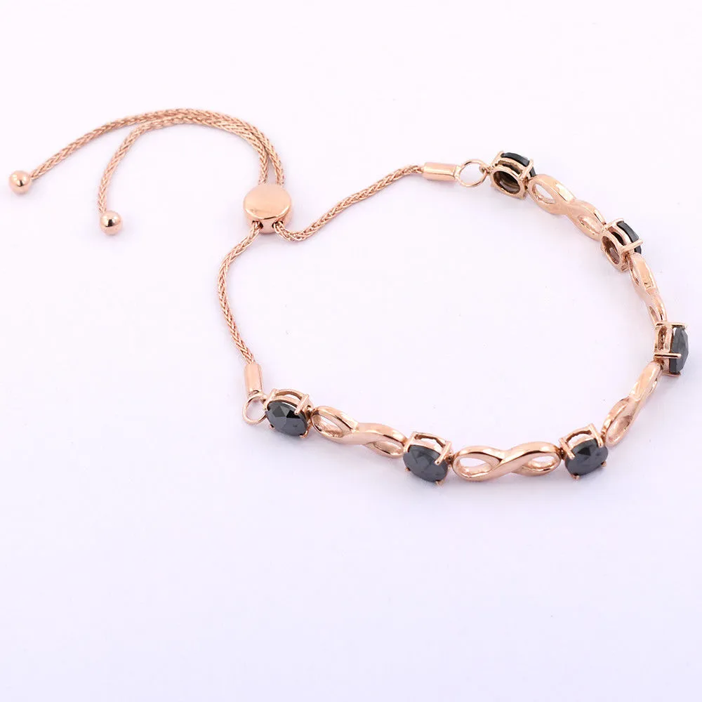6 Ct Certified Rose Cut Black Diamond Infinite Designer Bracelet In Rose Gold. Designer Collection & Great Shine