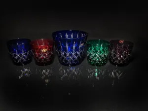 AJKA Colored Crystal Old Fashioned Glassess with Ice Bucket