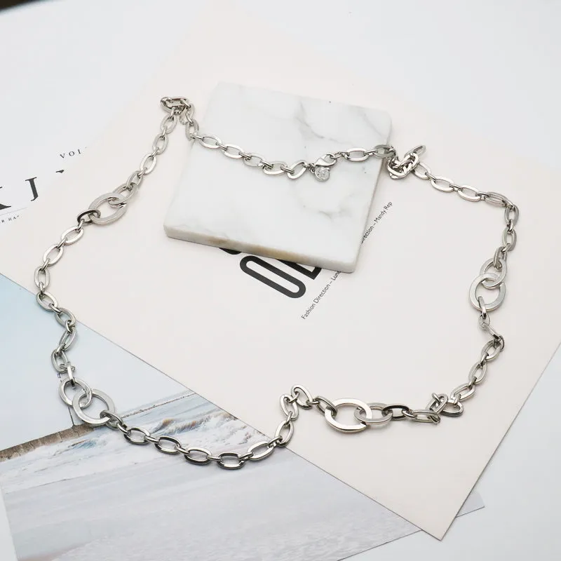 AK simple silver tone long necklace