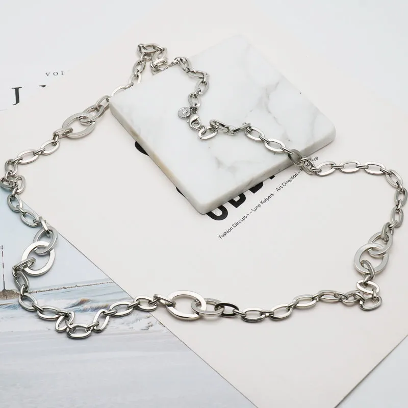AK simple silver tone long necklace