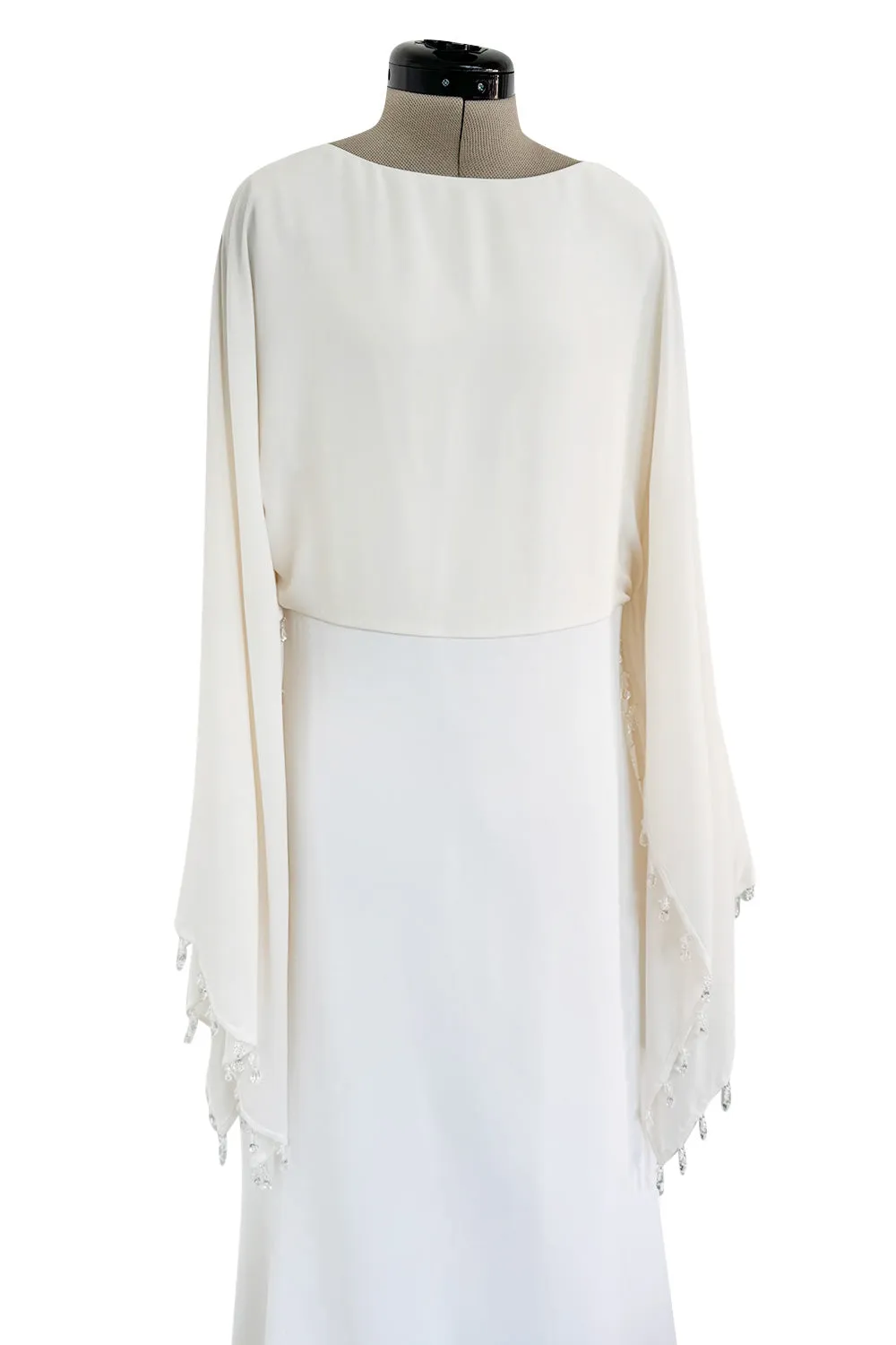 Amazing 2018 Givenchy by Clare Waight Keller White & Ivory Dress w Bead Edged Angel Sleeves