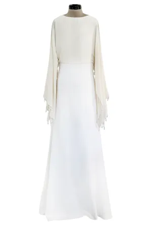 Amazing 2018 Givenchy by Clare Waight Keller White & Ivory Dress w Bead Edged Angel Sleeves