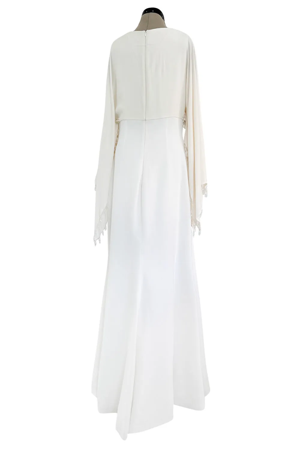 Amazing 2018 Givenchy by Clare Waight Keller White & Ivory Dress w Bead Edged Angel Sleeves