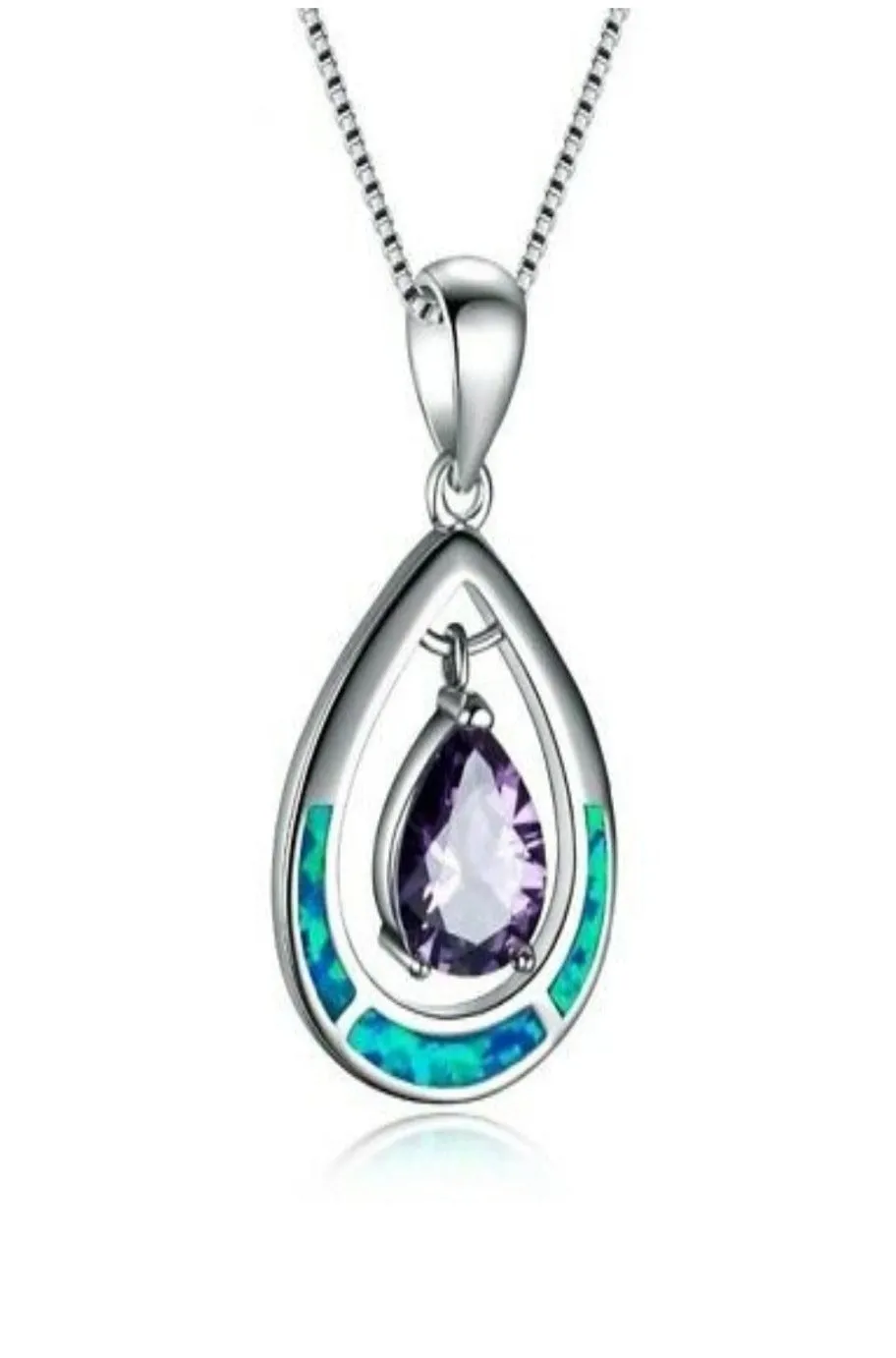Amethyst Blue Fire Opal Pendant Necklace