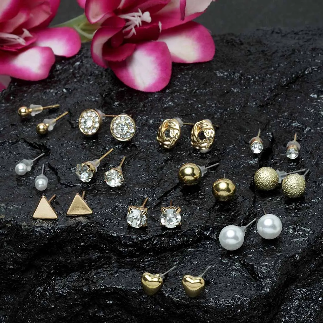 Amora 12 Pair Designer Stud Earrings Set
