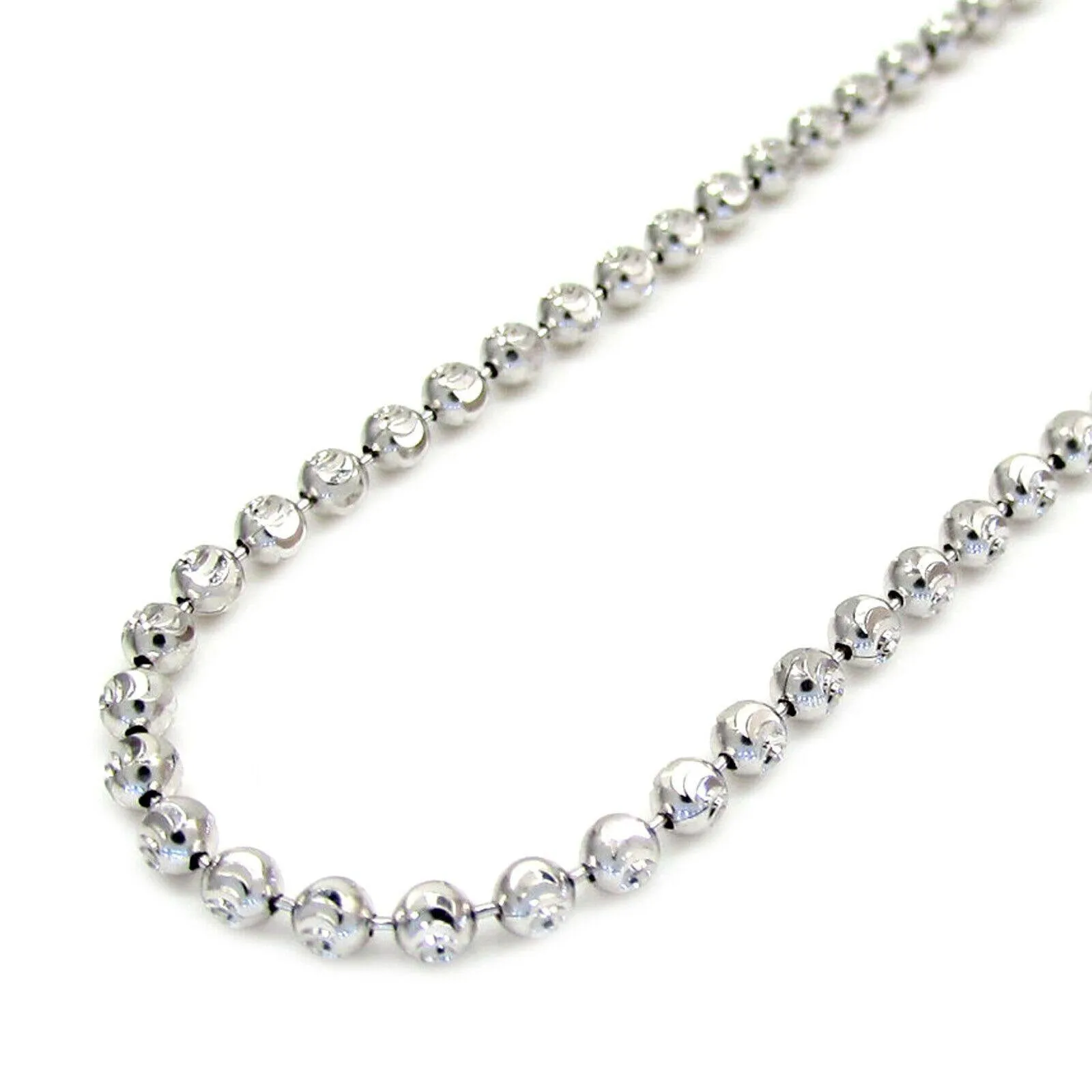 Appealing 14K White Gold 5mm 18 inches Solid Diamond Cut Moon Chain