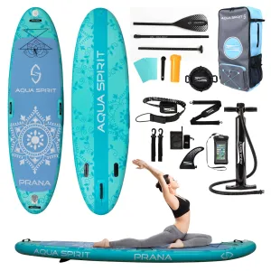 Aqua Spirit Prana 10′8FT Yoga Water AquaFitness Stand Up Paddle Board Kit, 6" Thick, Aluminium Paddle & Clips, Backpack, Change Mat, Pump, Leash, Mount for GoPro, Shoulder Straps & 2 Year Warranty