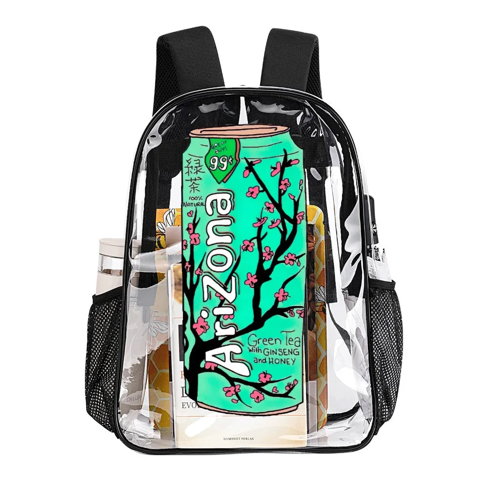 Arizona Green Tea Pattern Can Transparent Backpack 17 Inch