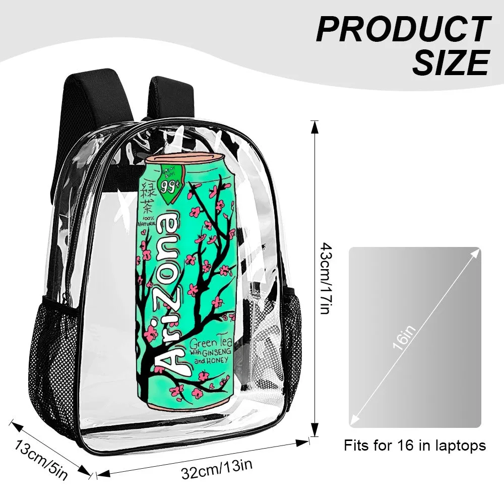 Arizona Green Tea Pattern Can Transparent Backpack 17 Inch
