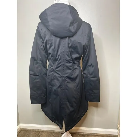 Athleta Womens Black Chills Hooded Parka Coat Fishtail back Medium