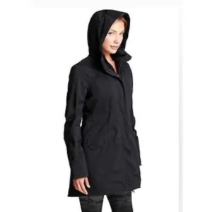 Athleta Womens Black Chills Hooded Parka Coat Fishtail back Medium