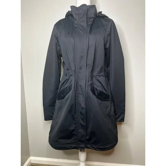 Athleta Womens Black Chills Hooded Parka Coat Fishtail back Medium