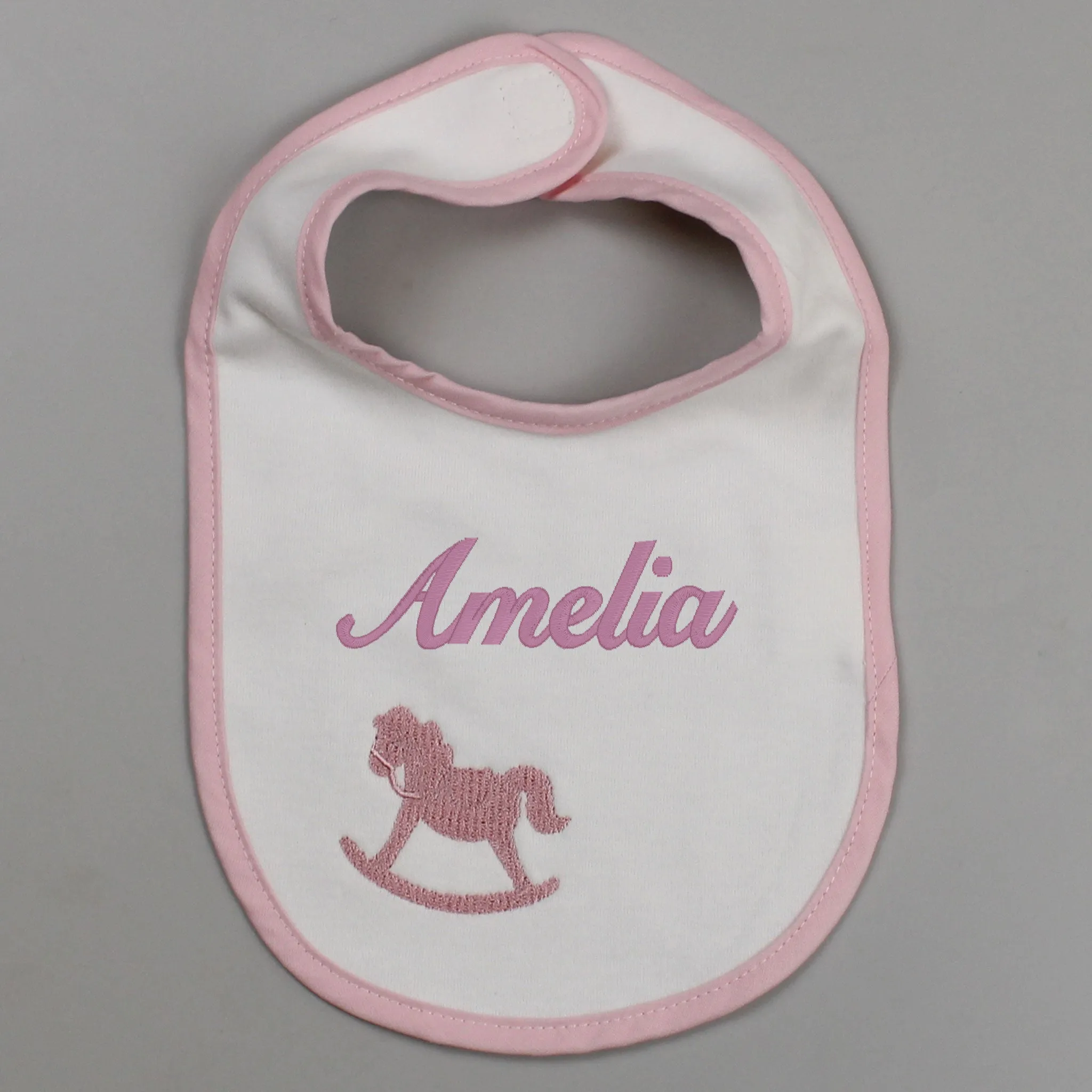 Baby Girls Personalised Bib - Pex Rocking Horse