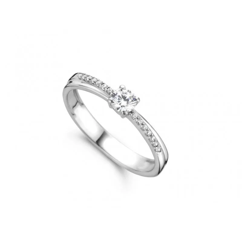 Bague solitaire accompagné - Or Blanc, Zircons (GR4021WZ)