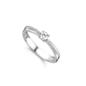 Bague solitaire accompagné - Or Blanc, Zircons (GR4021WZ)