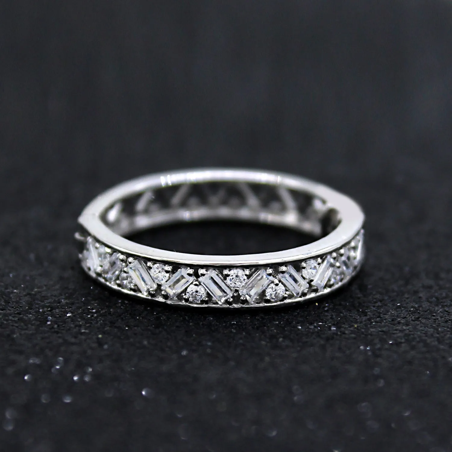 Baguette Round Diamond Designer Stackable Wedding Band