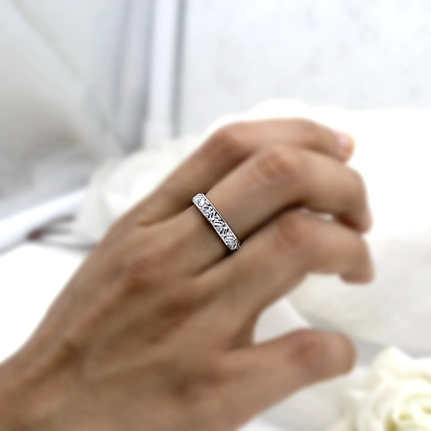 Baguette Round Diamond Designer Stackable Wedding Band