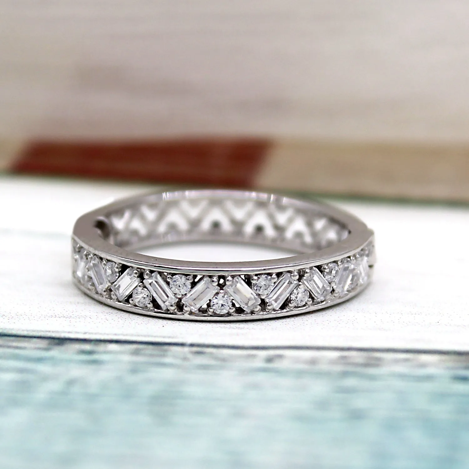 Baguette Round Diamond Designer Stackable Wedding Band
