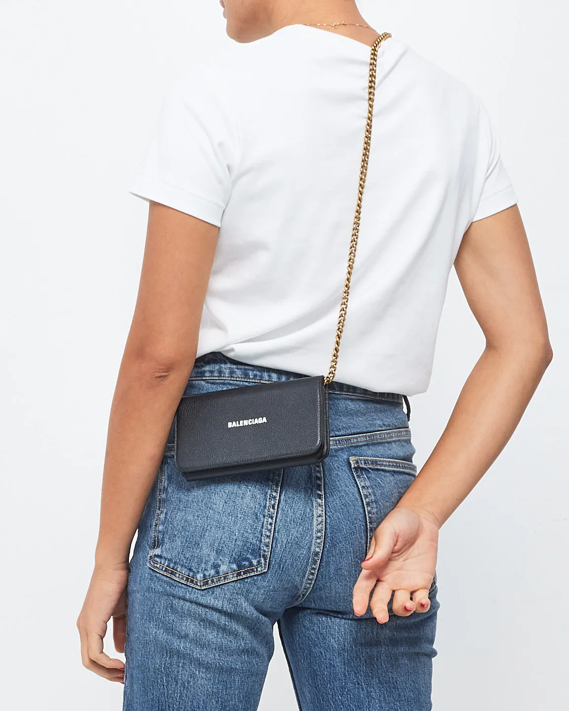 Balenciaga Black Leather Cash Phone Case Crossbody Bag
