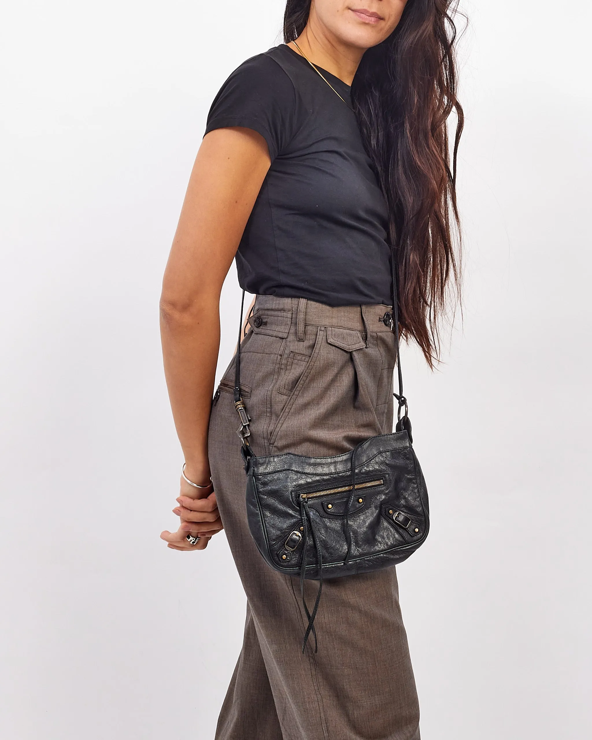 Balenciaga Black Leather Motocross Classic Hip Crossbody Bag