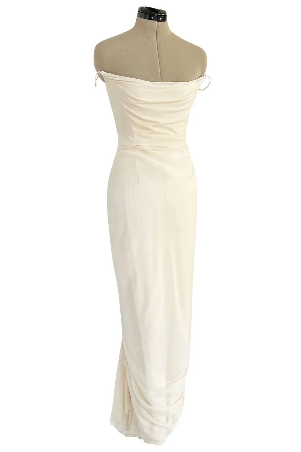 Beautiful 2001 Richard Tyler Ivory Silk Chiffon Corset Dress w Gathered Back