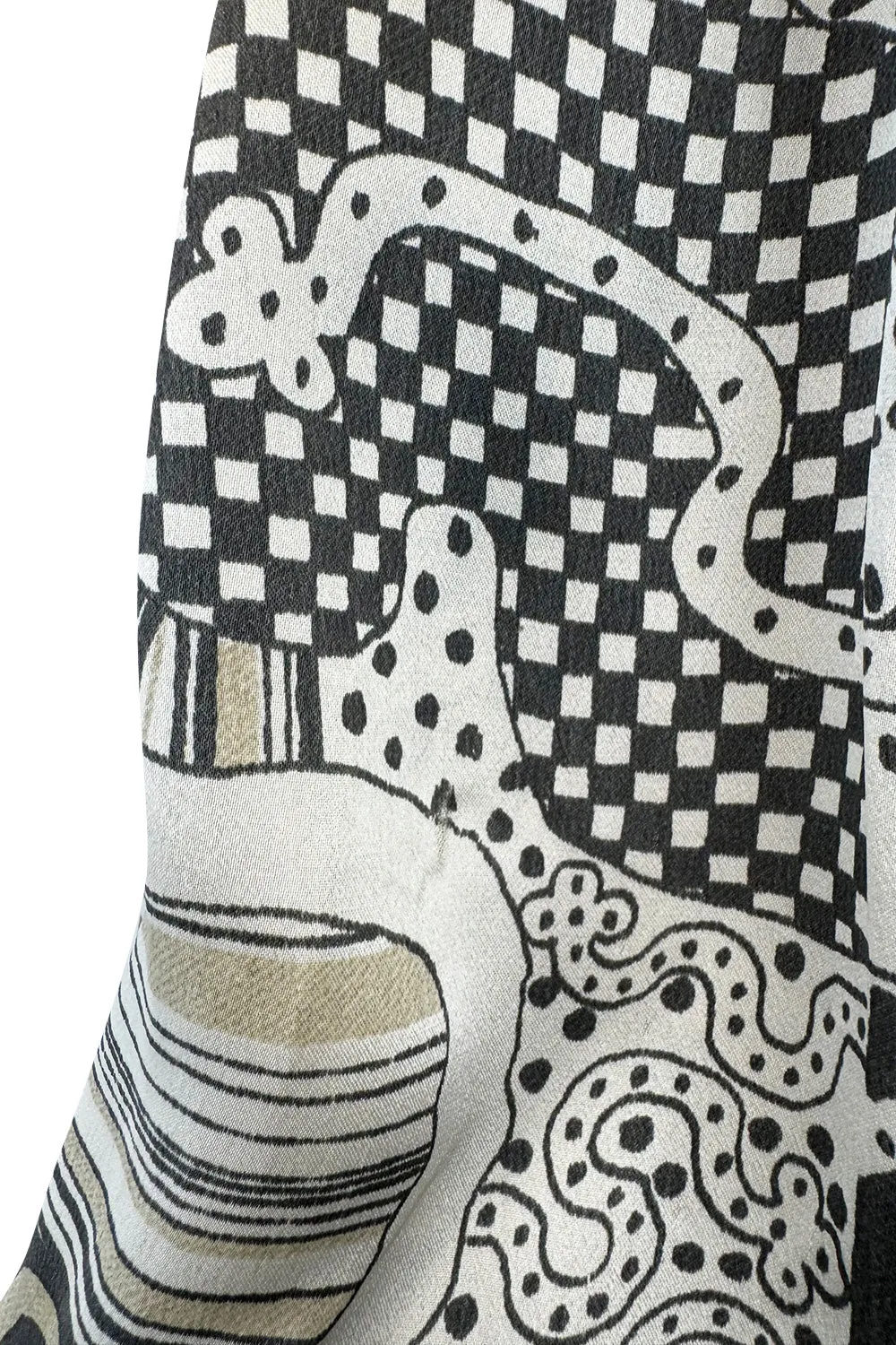 Beautiful & Rare 1970s Thea Porter Balloon Sleeve Grey Toned Printed Top w Pointed Collar