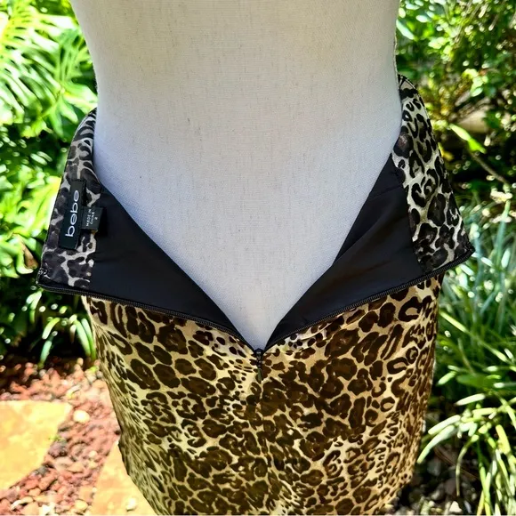 Bebe Leopard Print 100% Silk Skirt