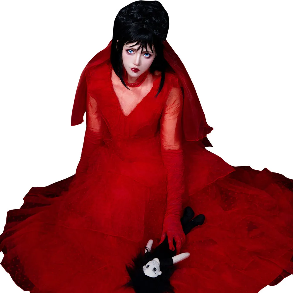 Beetlejuice Lydia Cosplay Costume Red Wedding Dress Outfits Halloween Carnival Suit