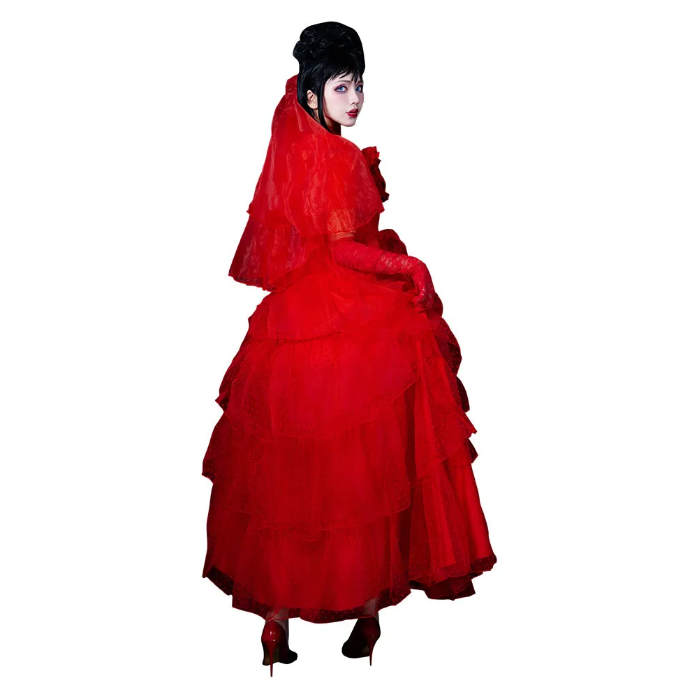 Beetlejuice Lydia Cosplay Costume Red Wedding Dress Outfits Halloween Carnival Suit