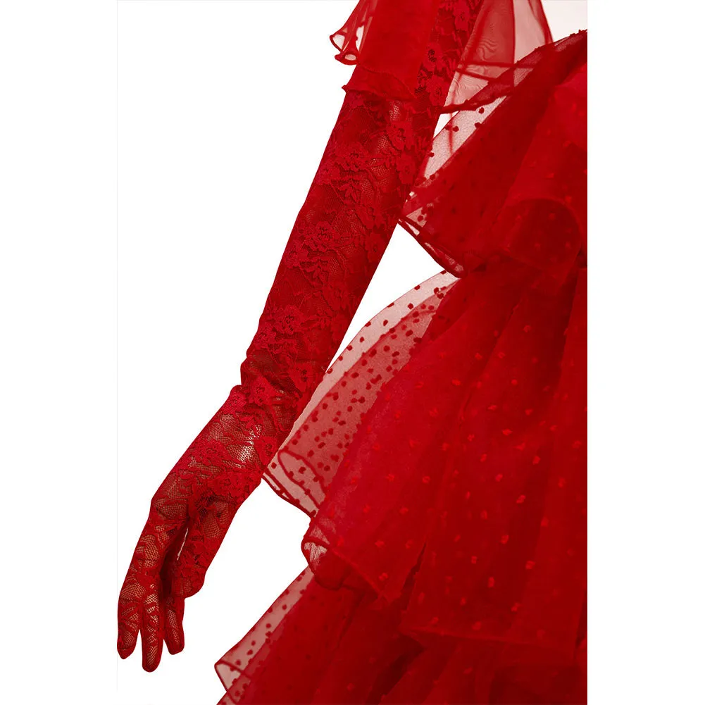 Beetlejuice Lydia Cosplay Costume Red Wedding Dress Outfits Halloween Carnival Suit