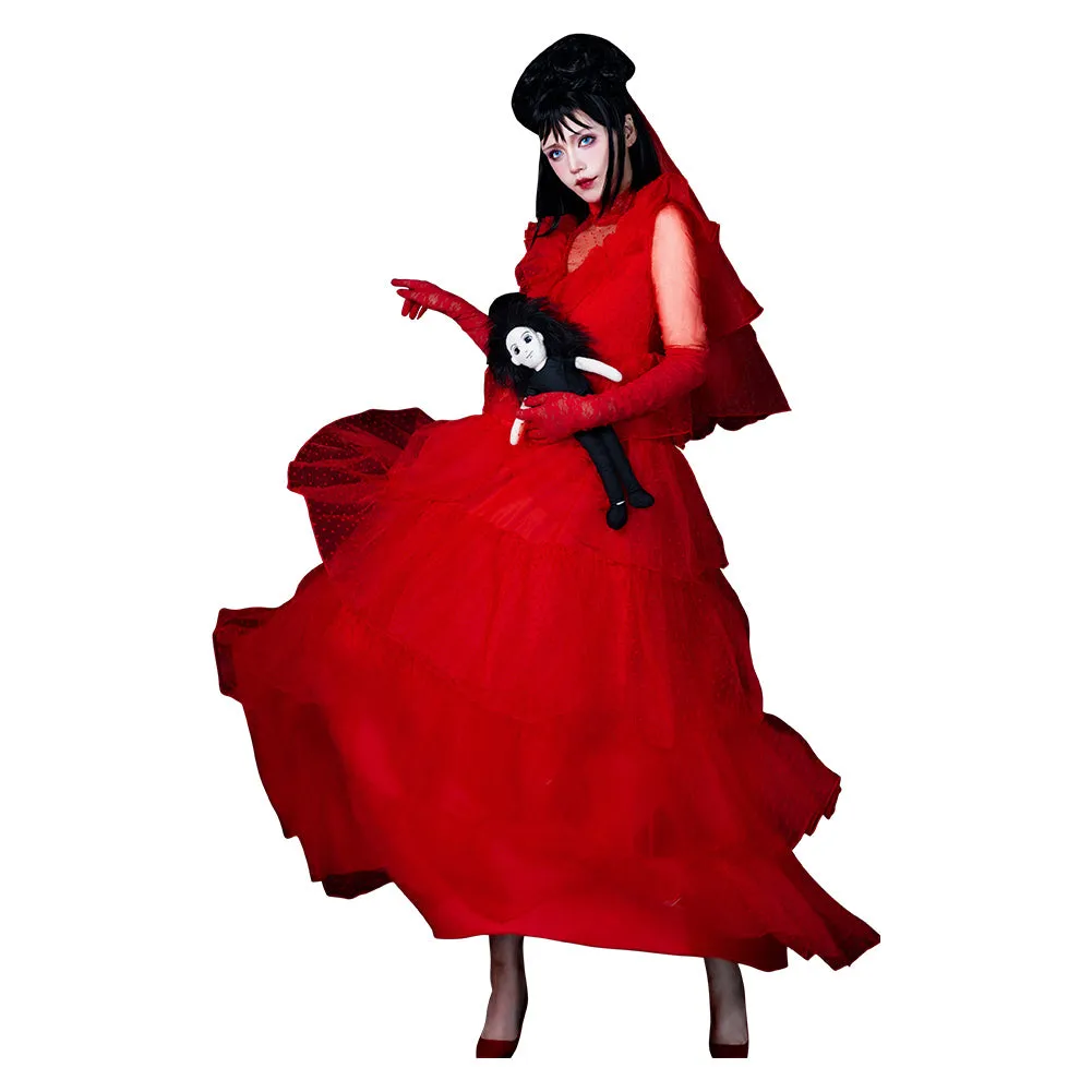 Beetlejuice Lydia Cosplay Costume Red Wedding Dress Outfits Halloween Carnival Suit