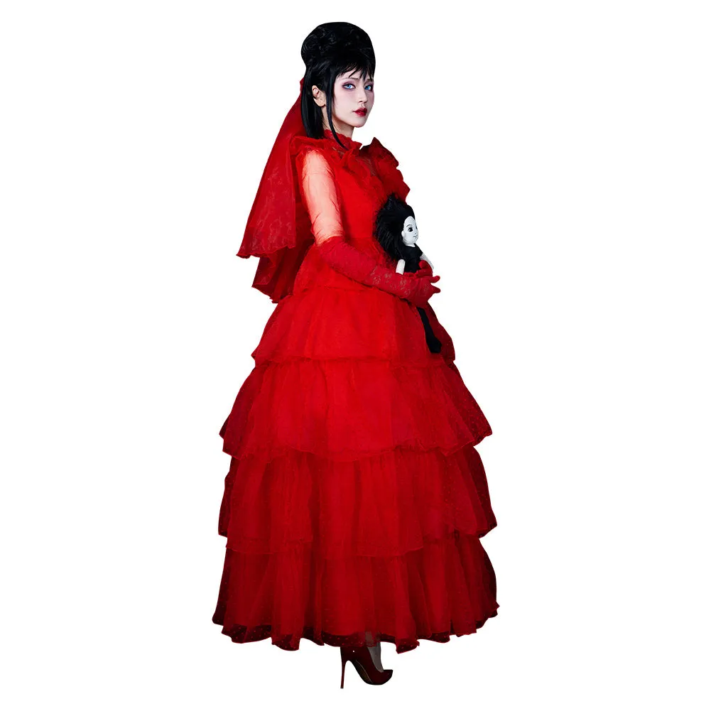 Beetlejuice Lydia Cosplay Costume Red Wedding Dress Outfits Halloween Carnival Suit