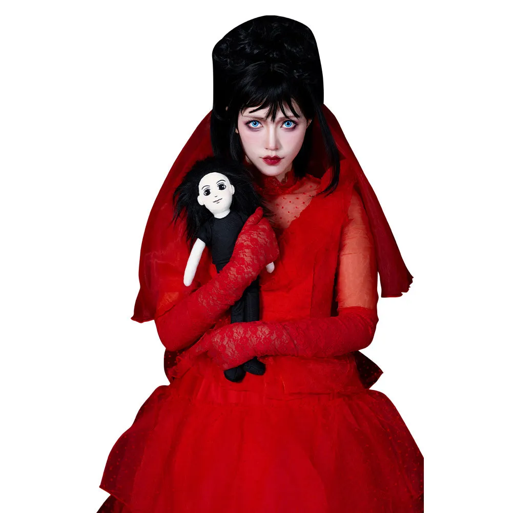 Beetlejuice Lydia Cosplay Costume Red Wedding Dress Outfits Halloween Carnival Suit