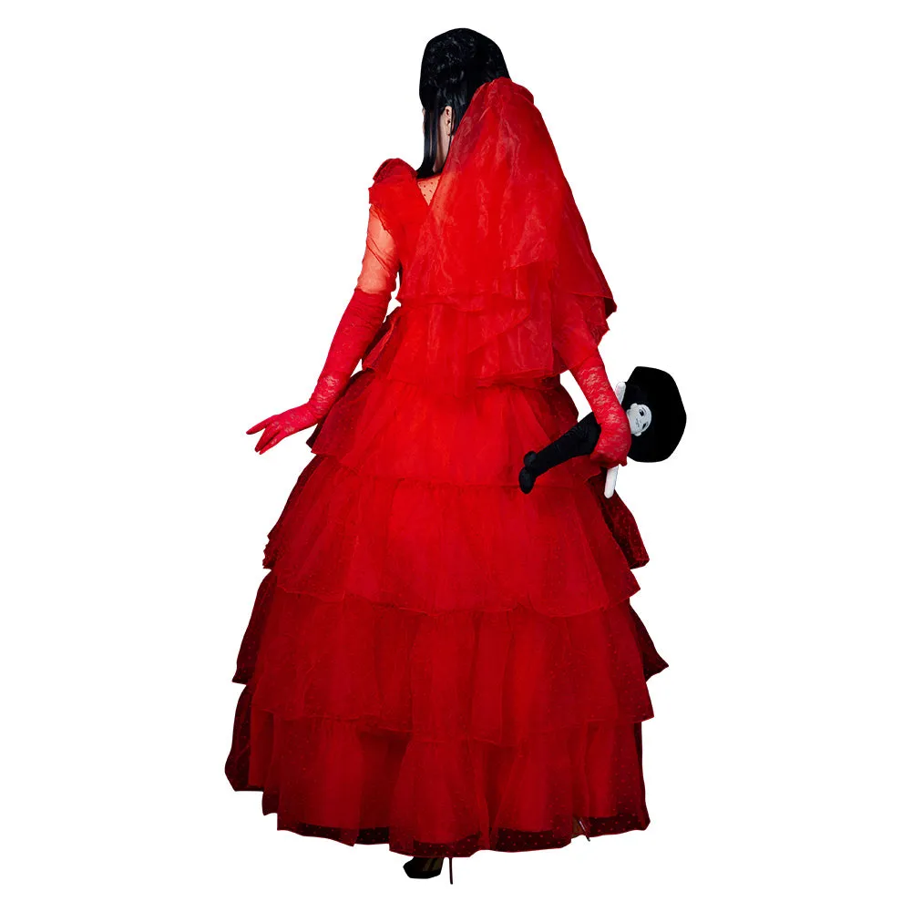 Beetlejuice Lydia Cosplay Costume Red Wedding Dress Outfits Halloween Carnival Suit