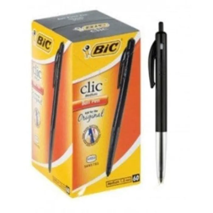 BIC Clic Medium Ballpoint Pens Black Box Of 60