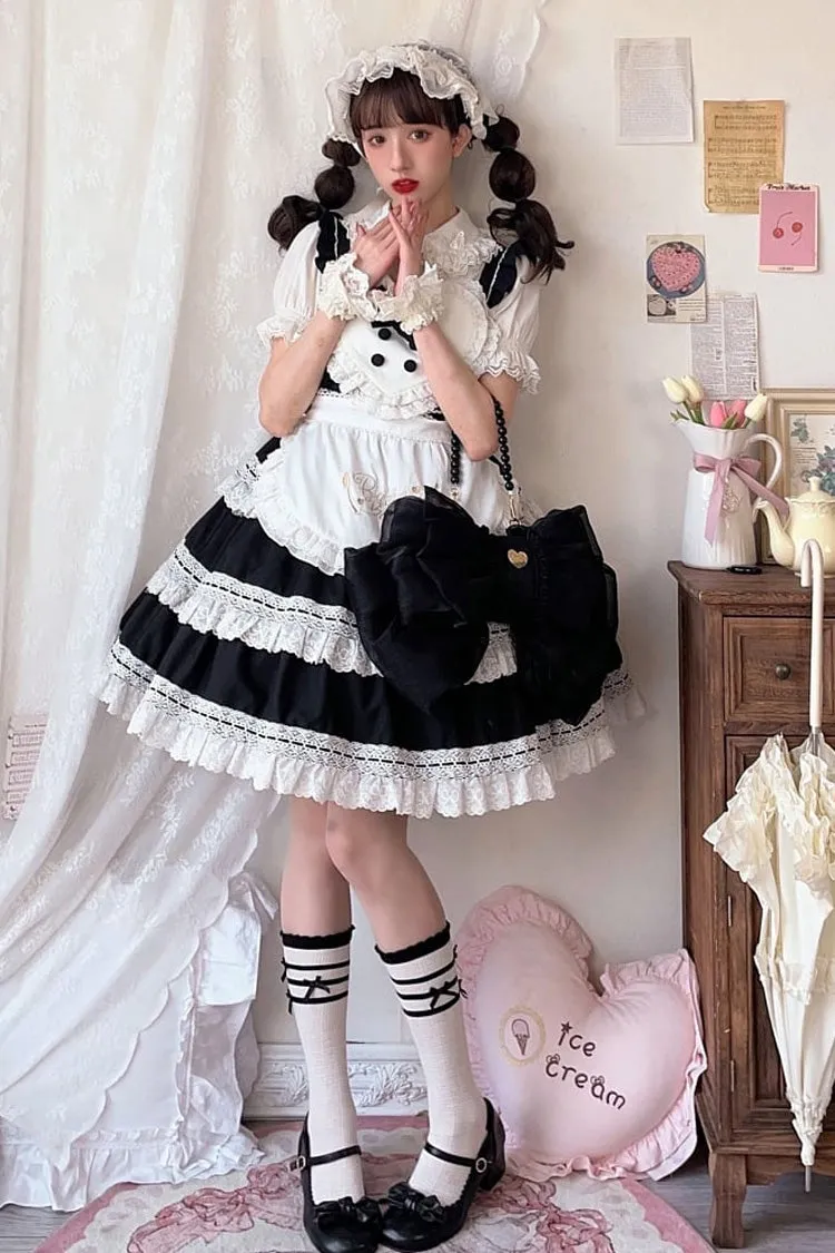 Black Big Bowknot Metal Heart Nameplate Lolita Backpack