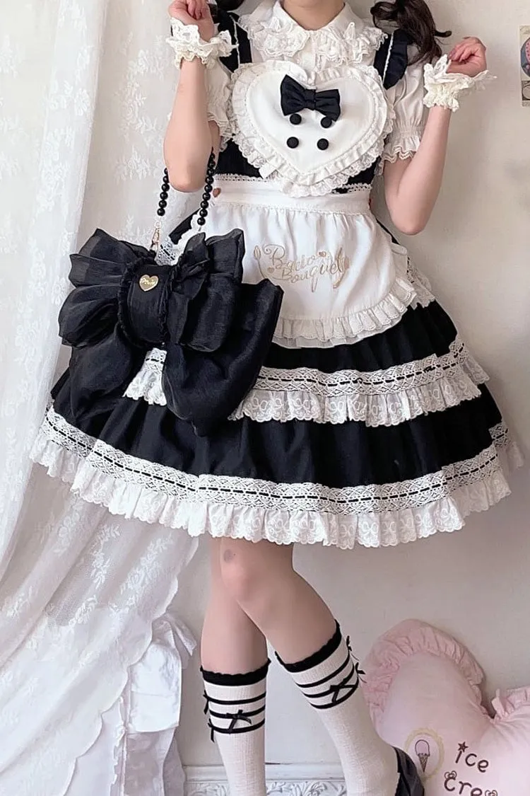 Black Big Bowknot Metal Heart Nameplate Lolita Backpack