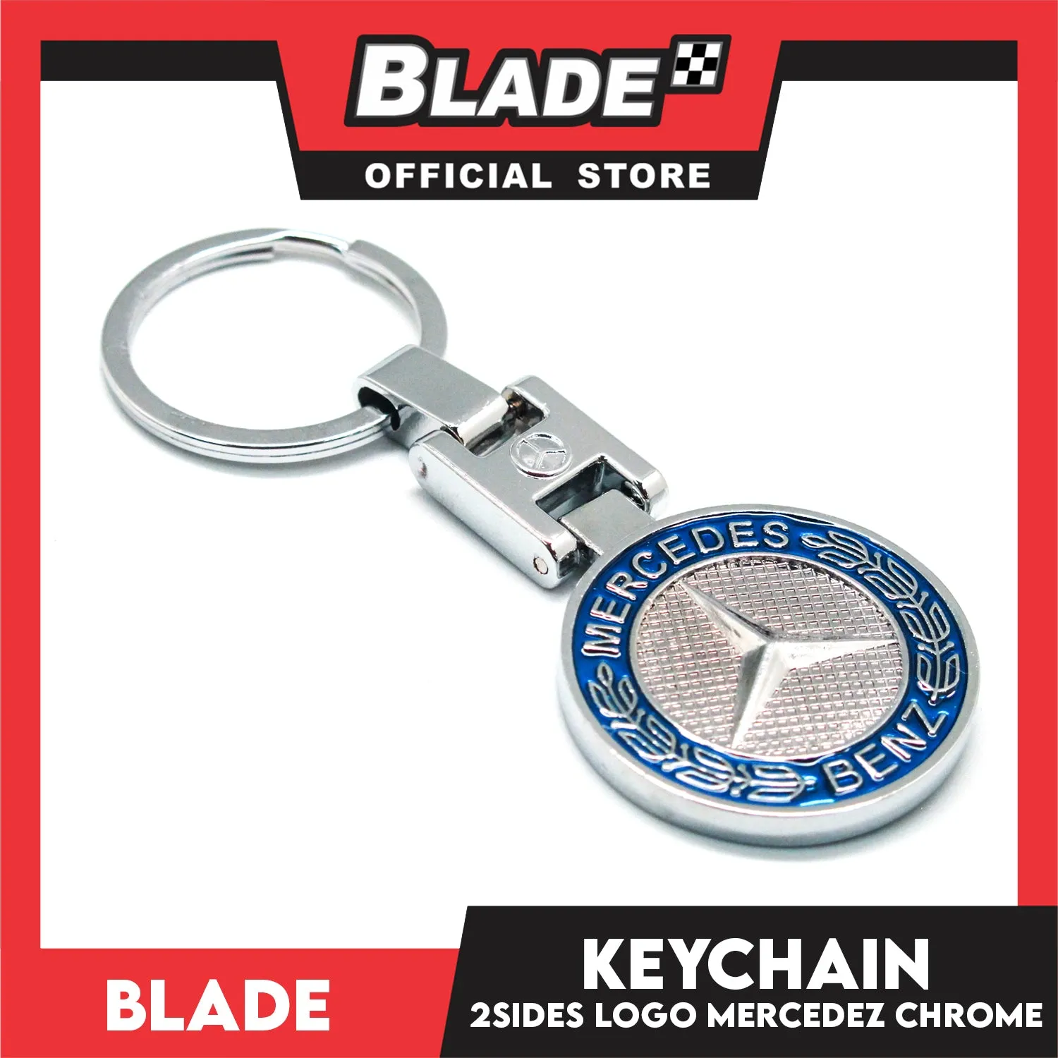 Blade Keychain Logo 2 Sides Mercedes Benz Chrome (Blue)