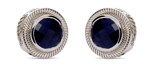 Blue Sapphire Platinum over Silver Post Earrings