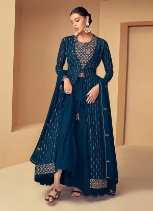 Blue Sequins Embroidered Jacket Style Designer Suit