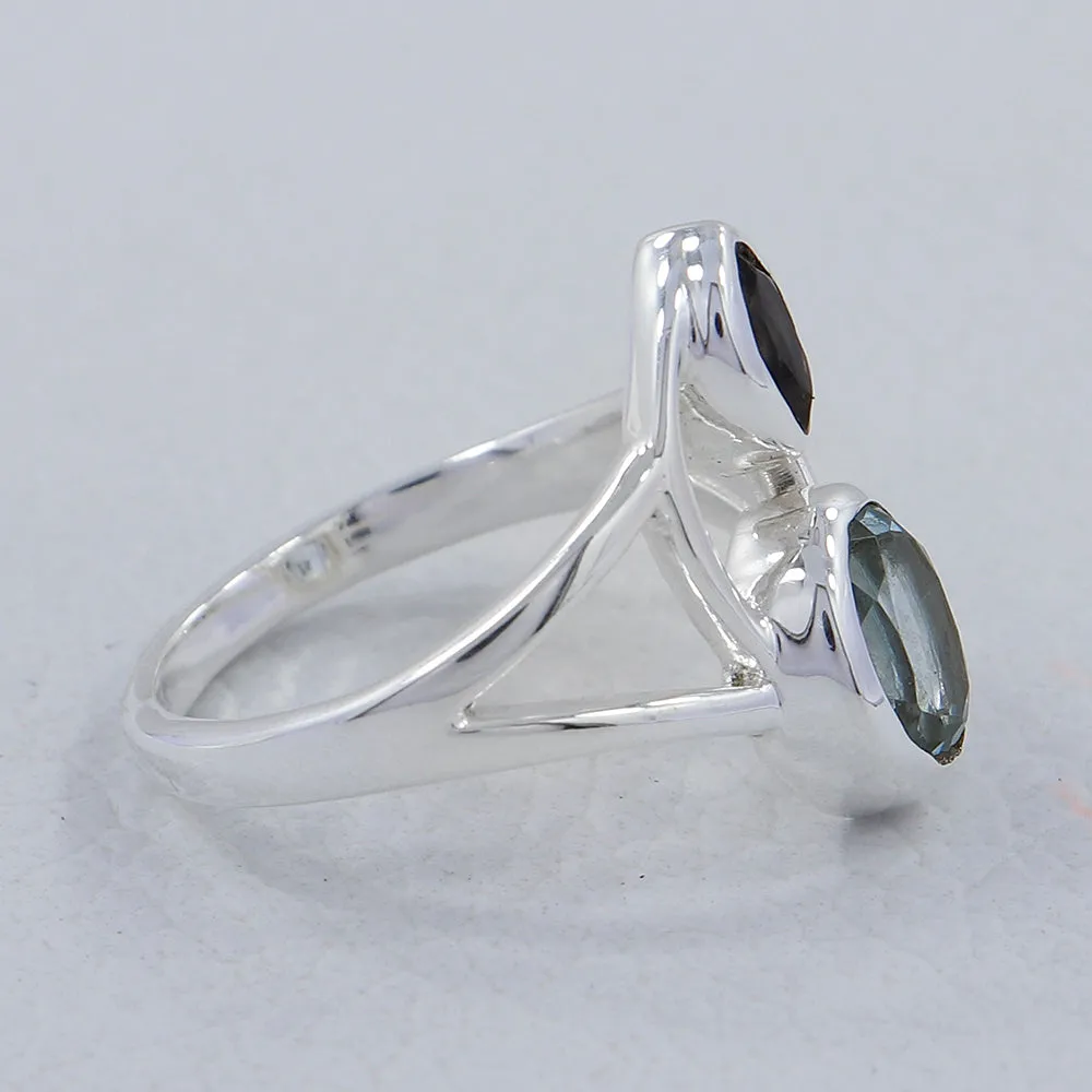Blue Topaz Cut Gemstone Designer Silver Ring