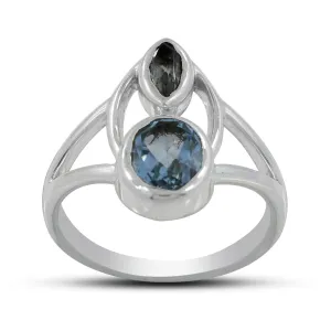 Blue Topaz Cut Gemstone Designer Silver Ring