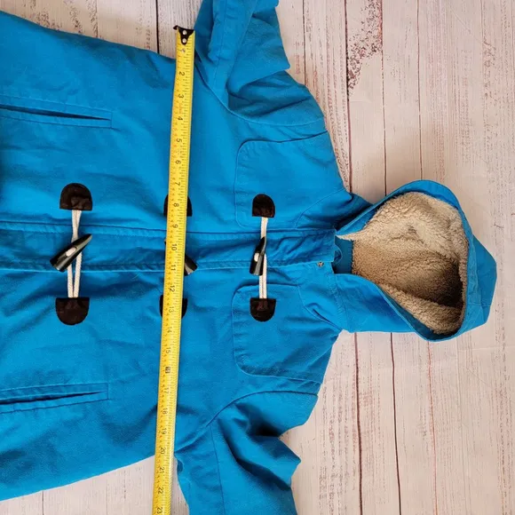 Boden Teal Blue Cotton Blend Sherpa Lined Duffle Toggle Hooded Coat Women's 10